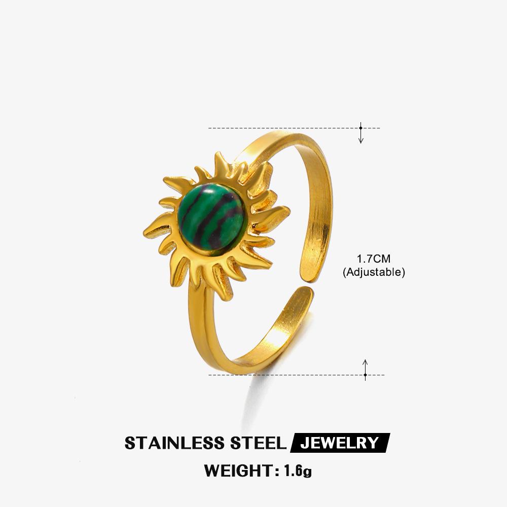 Classic Stainless Steel Sun Flowers Inlay Stone Rings for Women Men Vintage No Fading Opening Rings Banquet Jewelry Accessories