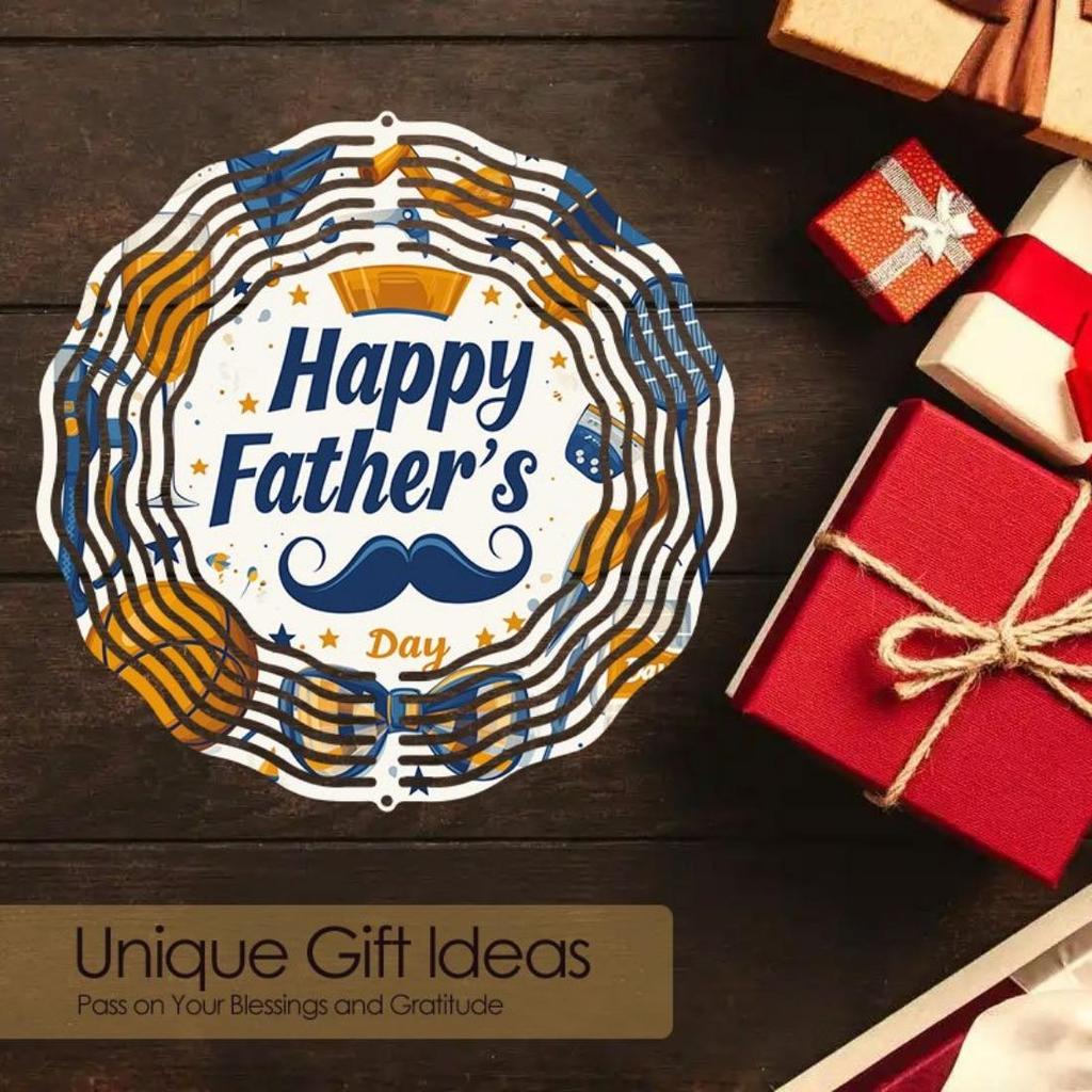 Металлический вращающийся 3D колокольчик для ветра ко Дню отца, уличный декор с мандалой, звездами, воздушными шарами, дизайном усов, не требует электричества, садовое искусство, подарок для папы