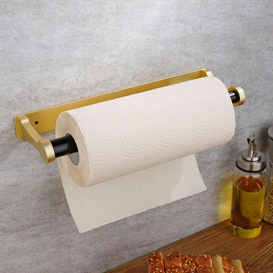 Держатель для туалетной бумаги на клейкой основе для кухни, ванной, алюминиевый, матовый, золотой, черный, серебристый, подставка для туалетной бумаги, вешалка для полотенец, полка для рулонов салфеток