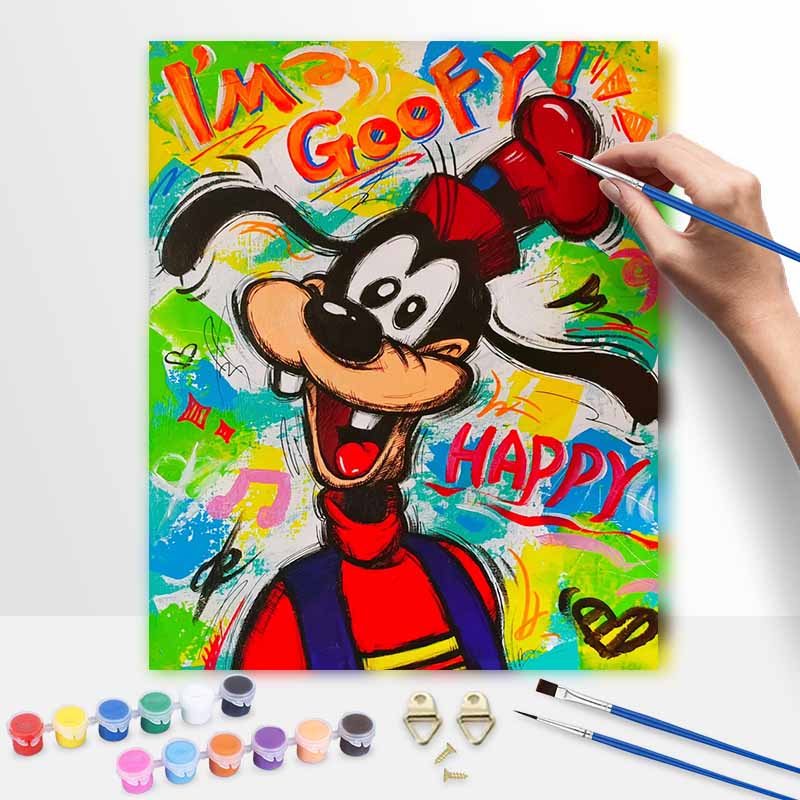 Disney digital oil painting Goofy graffiti style diy coloring handpainted home wall art decor filling craft gift for adults 130char