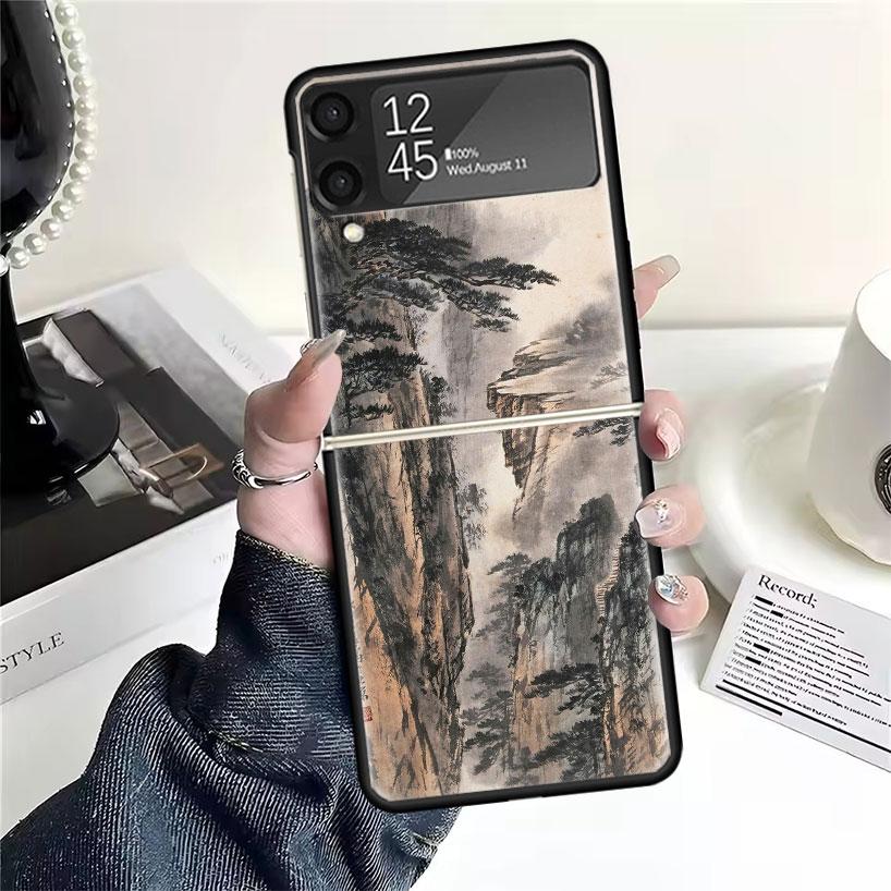 Чехлы в китайском стиле с рисунком тушью для Samsung Galaxy Z Flip 4 5 6 7 3 Z Flip7 Flip6 Flip4 Flip5 Flip3 5G Жесткий противоударный Fund