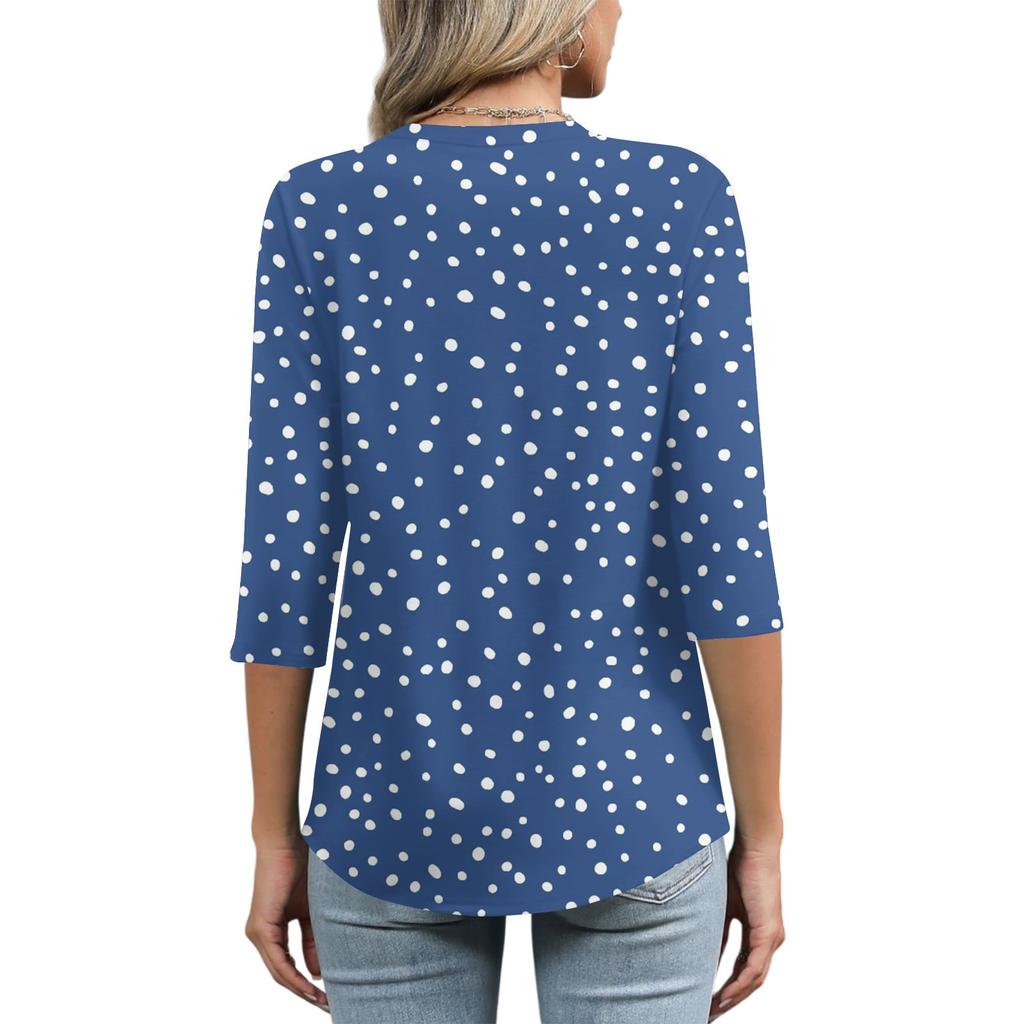 Women's Tops Three-quarter Sleeve Shirt V-neck Loose Casual Shirt Print T-shirt