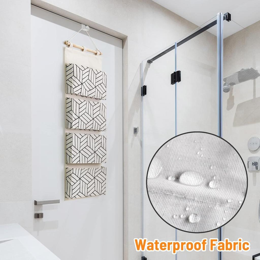 Over Door Hanging Storage Bags Wall Mount Closet Organizer, 4 Big Pockets Linen Cotton Fabric Living Room Bedroom Bathroom