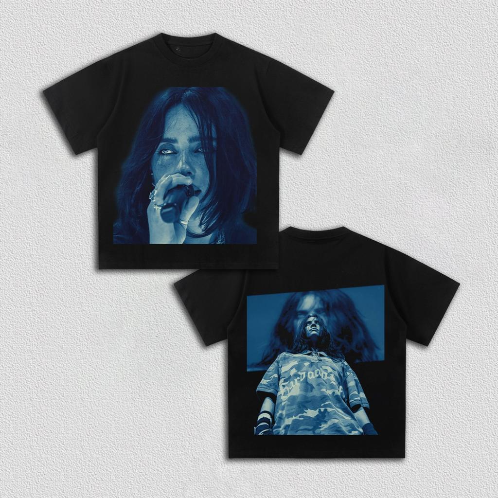 Billie Eilish Style Cotton Unisex Print Tshirt New Luxury Short Sleeve Unisexs and Womens Hip Hop Summer Tshirt
