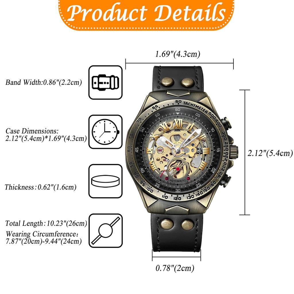 Автоматические часы-скелетон с римскими цифрами и аналоговым циферблатом из натуральной кожи, водонепроницаемость 3 АТМ, стильный аксессуар для отдыха и бизнеса, идеальный подарок для и дня, мужской ремешок