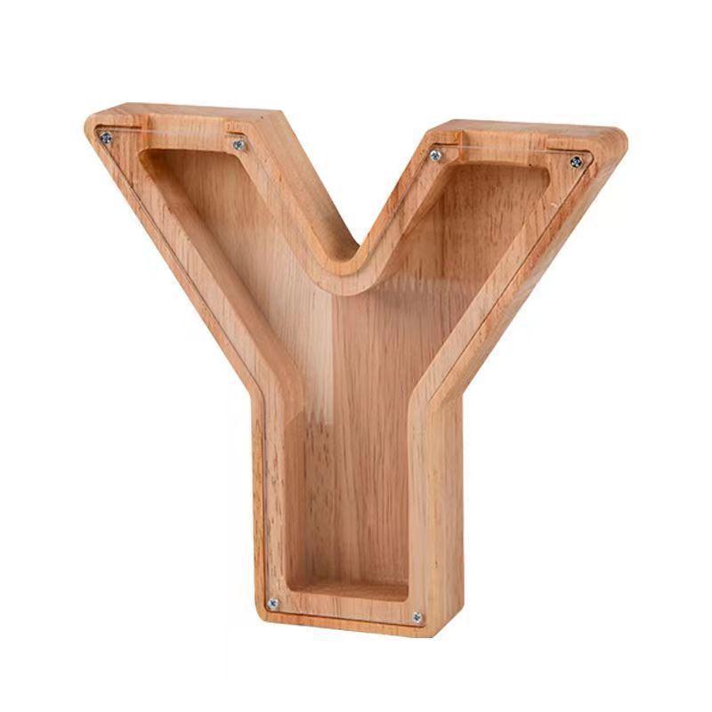 Деревянная мультяшная копилка с алфавитом - Прозрачная коробка для монет, украшение, подарок