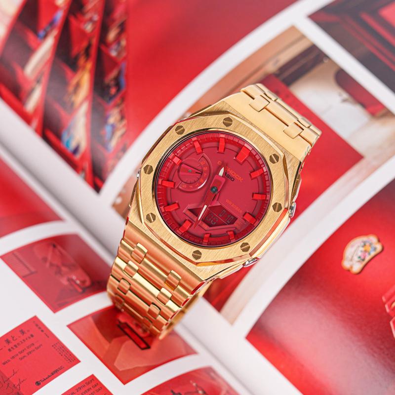 Casio Унисекс Жидкокристаллические, Аналоговые Двойной Дисплей Серия 44 мм Красные Часы GA-2100-4A(Часы1--)