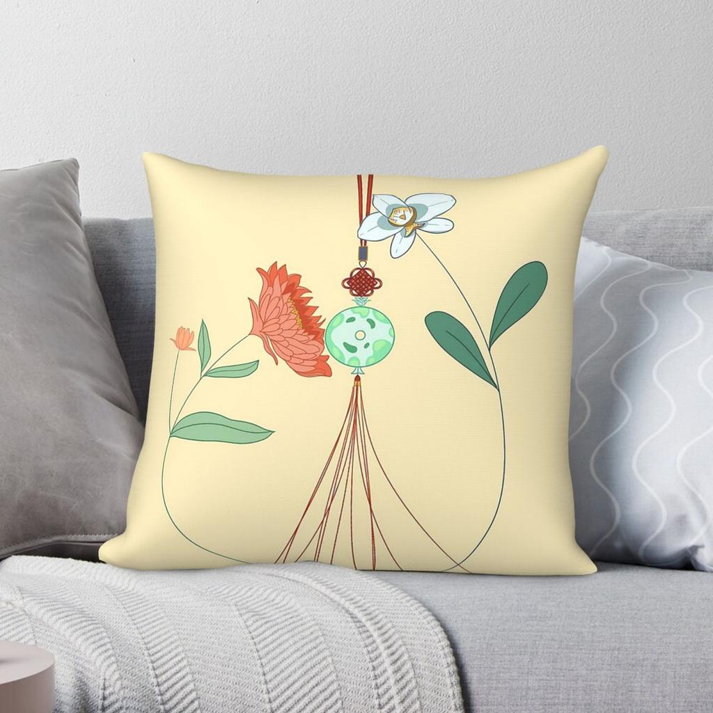 Grow Together Chinese Knot Square Pillowcase Polyester Linen Velvet Pattern Zip Decor Sofa Wholesale