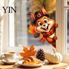Autumn Home Window Accents Thanksgiving Sticker, Static Cling Fall Decal, Removable Maple Leaf Pumpkin Stickers Cute Animal Sticker for Holiday