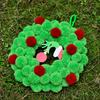 13 Inch Christmas Green Elf Wreath for Front Door Plush Pompom Ball Wreath with Wooden Elf Hand for Winter Wall Window Fireplace Door Tree Decor