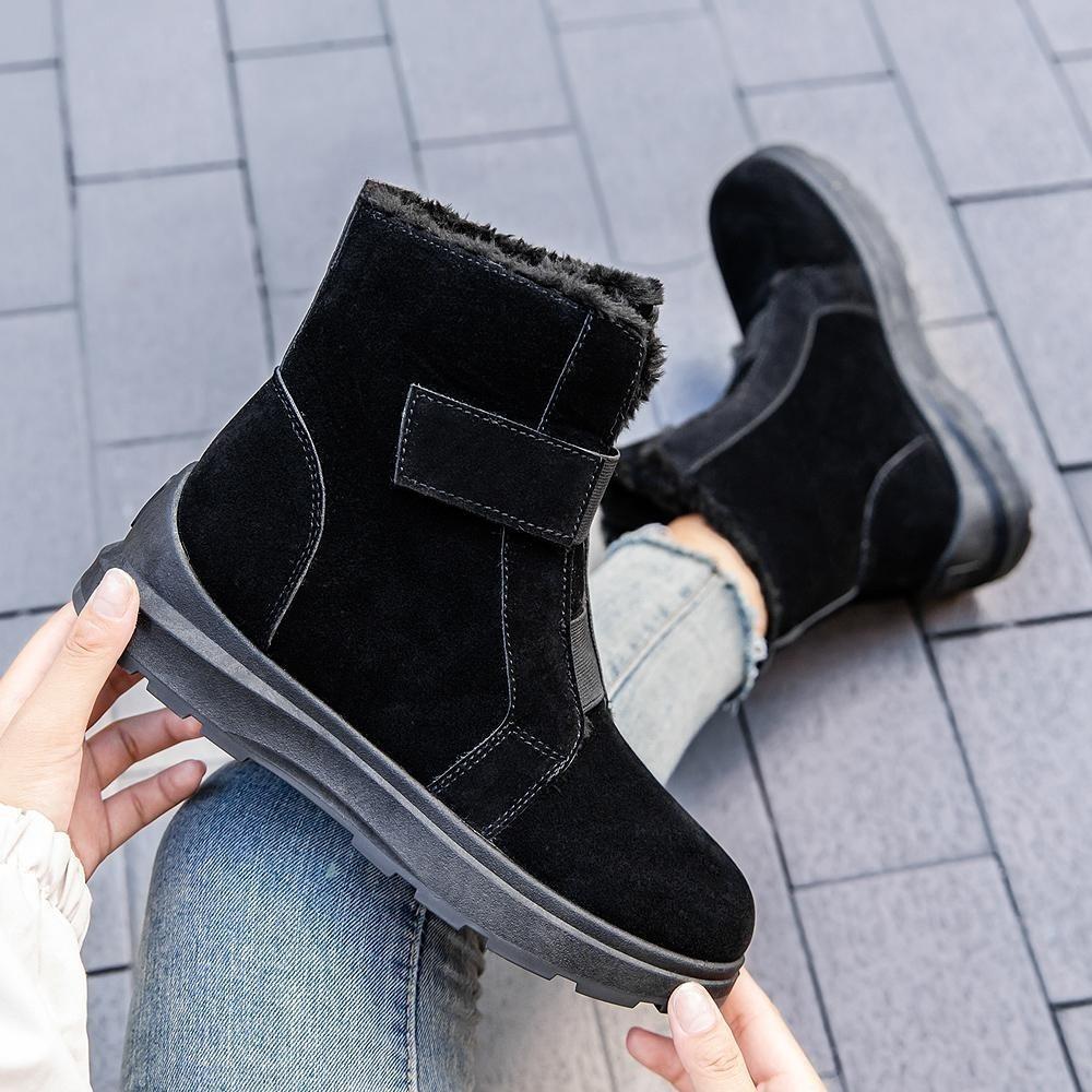 Женские зимние ботинки на нескользящей платформе, новые замшевые зимние ботильоны, женские теплые толстые плюшевые хлопковые туфли