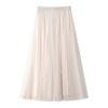 White Women's Drapey A-Line Mesh Skirt - 2024 New Autumn, Spring Mid-Length Pleated Style