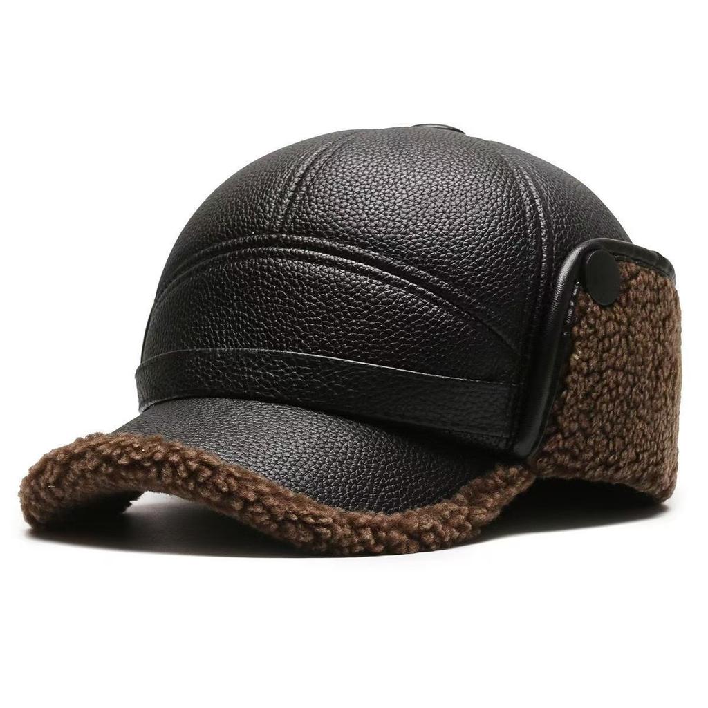 2026Новая Зимняя Мужская Новая Утепленная Теплая Кожаная Кепка для Папы Пожилого Мужчины Среднего Возраста Ветрозащитная Защита Ушей Кепка с Утиным Язычком