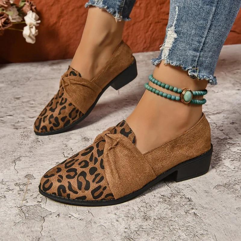 Fashion Women's Casual Low-heeled Shoes Retro Square-heeled Thick-soled Loafers Canvas Elegant Simple Women's Shoes Zapatillas