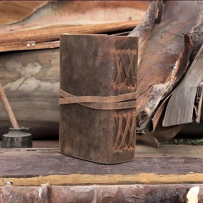 Vintage Leather Journal - Antique Handmade Leather Bound Journal with Deckle