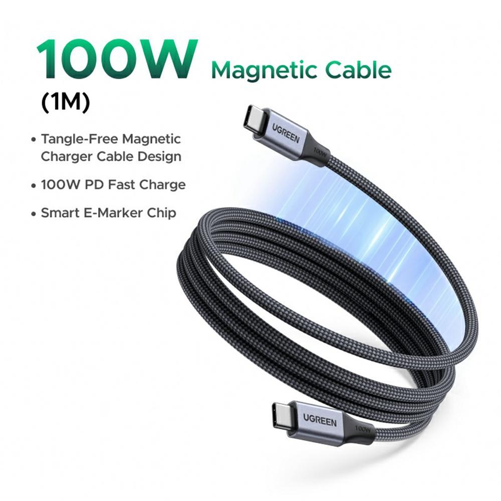UGREEN 55517 1 м Магнитный USB C на USB C Кабель PD 100 Вт Быстрая Зарядка Data Cord для MacBook/iPhone/iPad