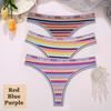 3 шт./компл. красочные полосатые хлопковые женские трусики сексуальные стринги нижнее белье женские дышащие стринги нижнее белье трусики с Т-образной спинкой