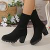 Fashion Women's Mid-Calf Knit Sock Boots 2024 Autumn Thick Heeled Slip On Slim Booties Women Casual Soft Knitted Short Boots Plus Size