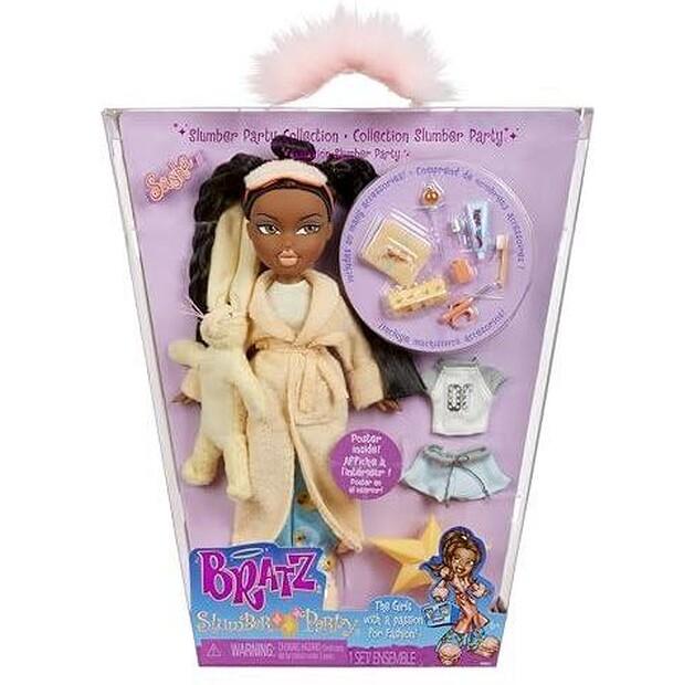 Кукла Bratz Slumber Party Модная Sasha с 2 комплектами пижам плюшевым животным и аксессуарами