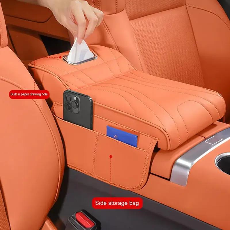 Car 2024 2025 Universal Armrest Pad Height Increase Leather Box Protective Bag Storage Tissue Boxe Accessorie Interior Car Cover