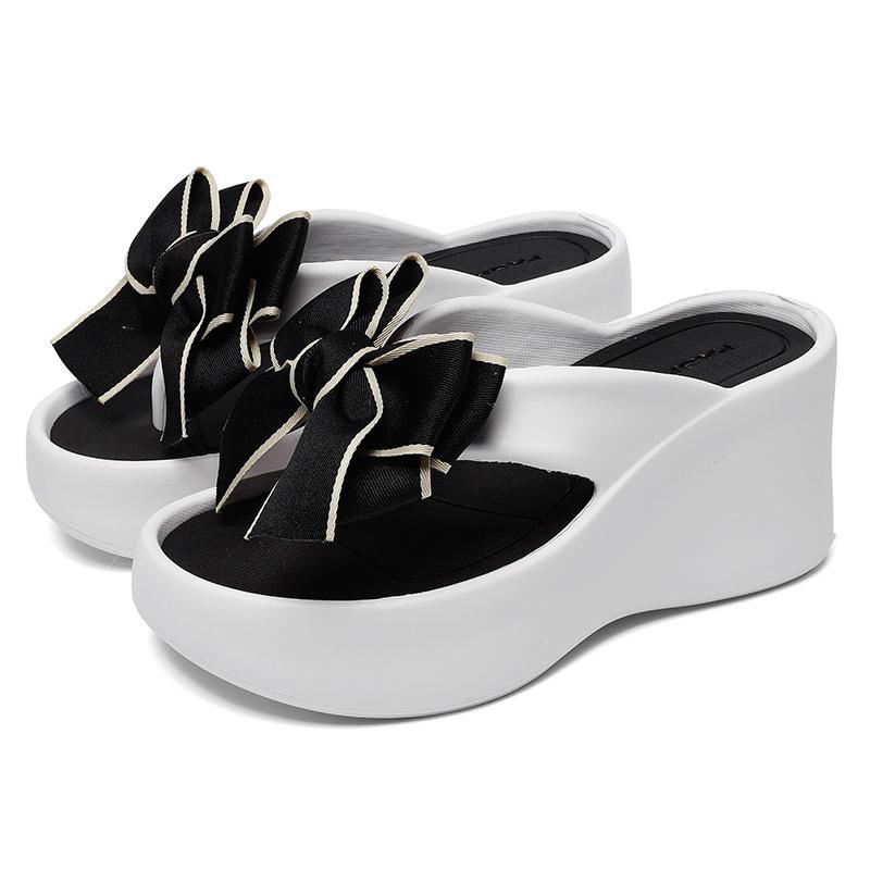Мода Модные женские шлепанцы с бантом на танкетке на очень высоком каблуке с толстой подошвой из ЭВА, женские летние босоножки на толстой платформе с застежкой-молнией