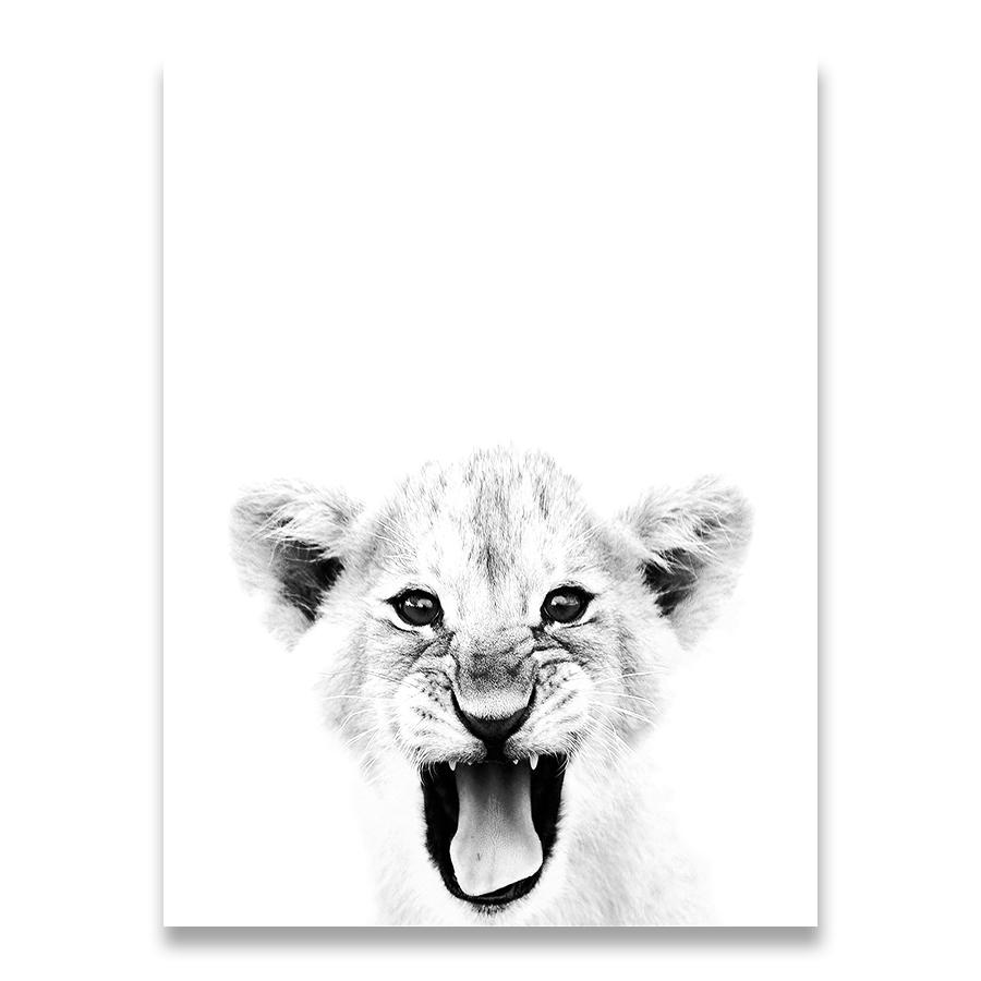 Lion Cub Print Black and White Lioness Animals Posters Safari Nursery Wall Decor Baby Animal Kids Wall Art Canvas Painting