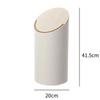 Round Plastic Trash Can with Wood Lid, Japanese-Style Garbage Recycling Bin, Slanted Waste Bin with Swing Lid, for Bathrooms,
