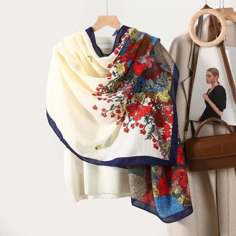 New Cotton and Linen Feel Simple Color Matching Letter O Scarf Fashion Travel Sunscreen Yarn