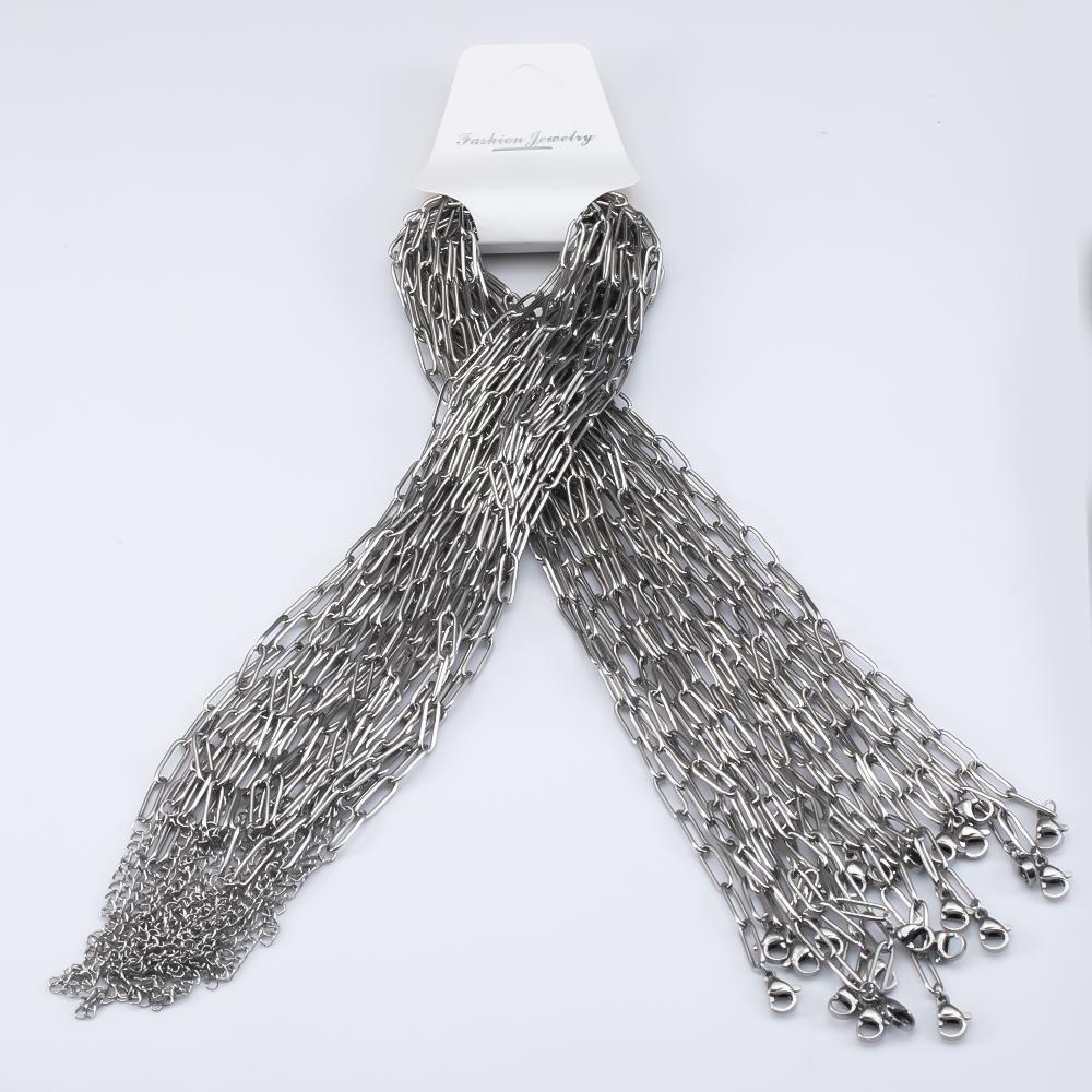 10pcs 5pcs 2pcs Stainless Steel 4x12mm Frame Link Chian Necklace Extended Chain Lobster Clasp Disc Tail Charm DIY Jewelry Making
