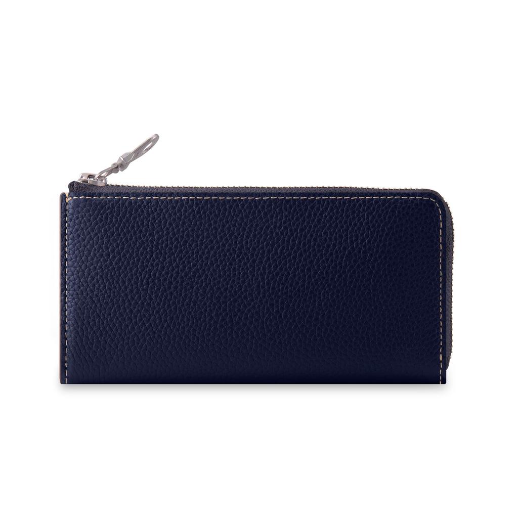 COGURE Long Wallet, L-Shaped Wallet, Genuine Leather, Smartphone Size, Slim, YKK Zipper, Includes Box, COPZ-LF, Navy