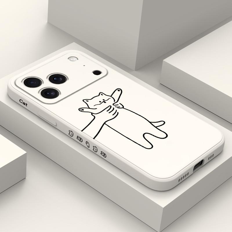 Игрушка-антистресс Кот Чехол для телефона для iPhone 17 Air 16 16e 15 14 13 Pro Max Plus Mini Жидкий Силикон Мягкий Чехол