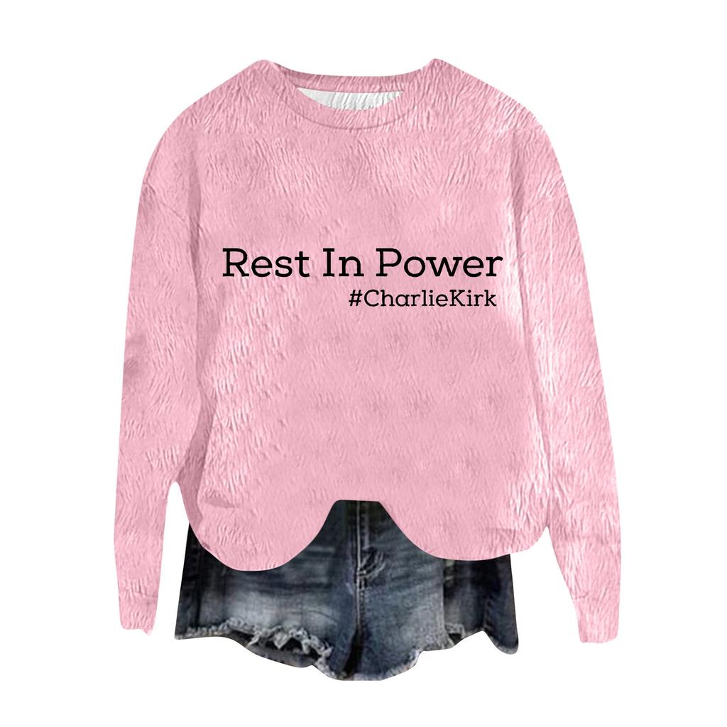 Women's Fashion Round Neck Pullover Top Long Sleeve Tee Printed Sweatshirt