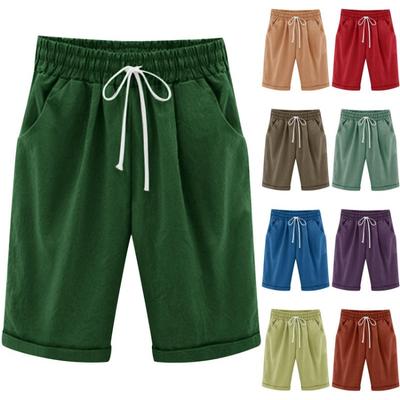 Женские льняные повседневные пляжные брюки, свободные шорты однотонной расцветки с карманами, удобные бриджи