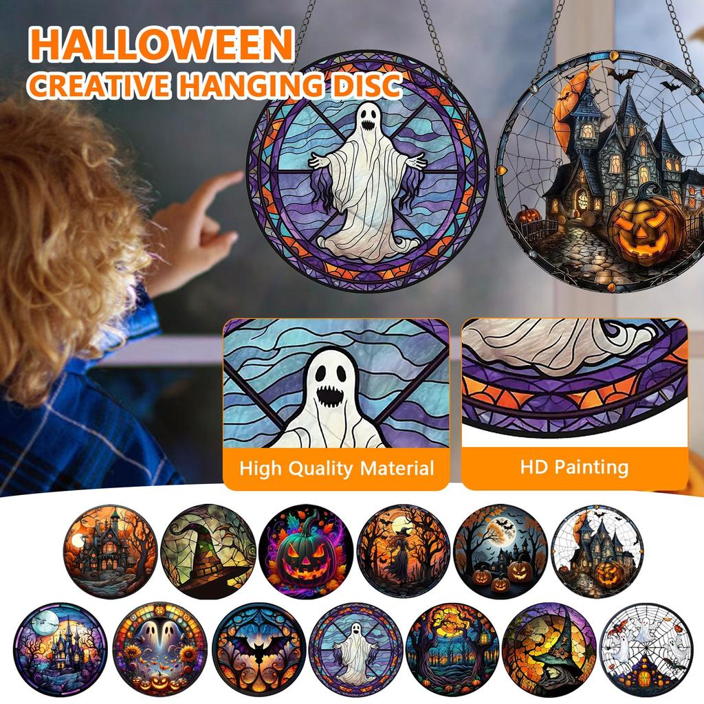 2D Holiday Pendants Halloween Acrylic Stained Glass Window Decorations Garden Decorations Home Porch Decorations