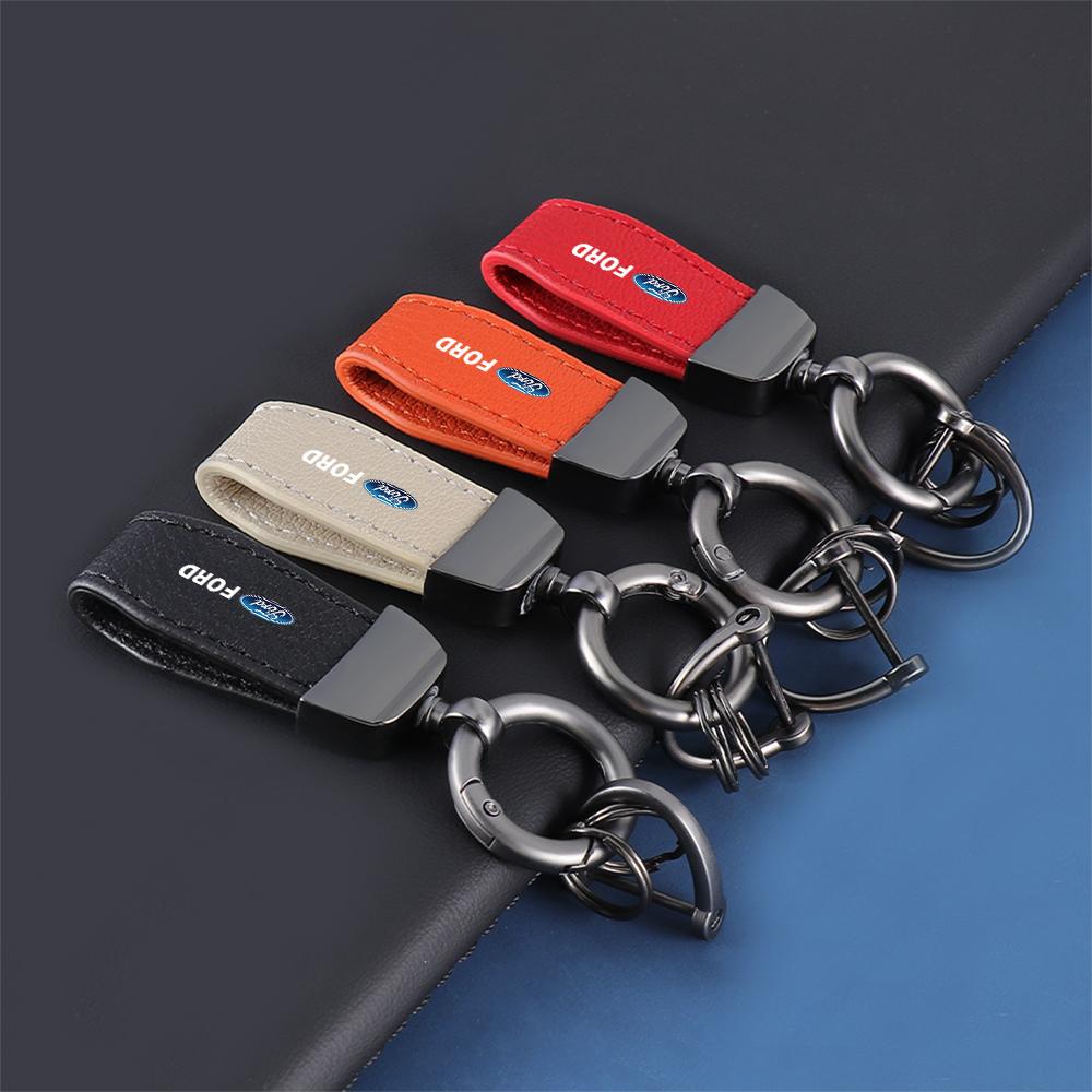 UENT8 Leather Car Keychain Key Chain Ring Pendant Styling Accessories For Ford Ranger Focus 3 Taurus Kuga Mustang Mondeo Fusion Escort