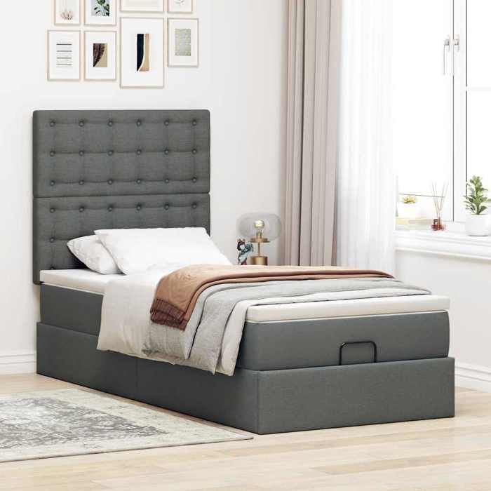 Maison Exclusive - Cadre de lit ottoman avec matelas gris foncé 80x200 cm tissu