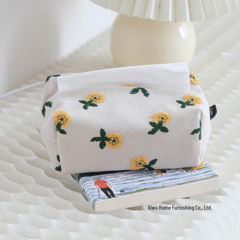 Чехол на тканевую салфетку «Японский тамбурин» с рисунком «Маленькая желтая маргаритка и сине-зеленая клетка»