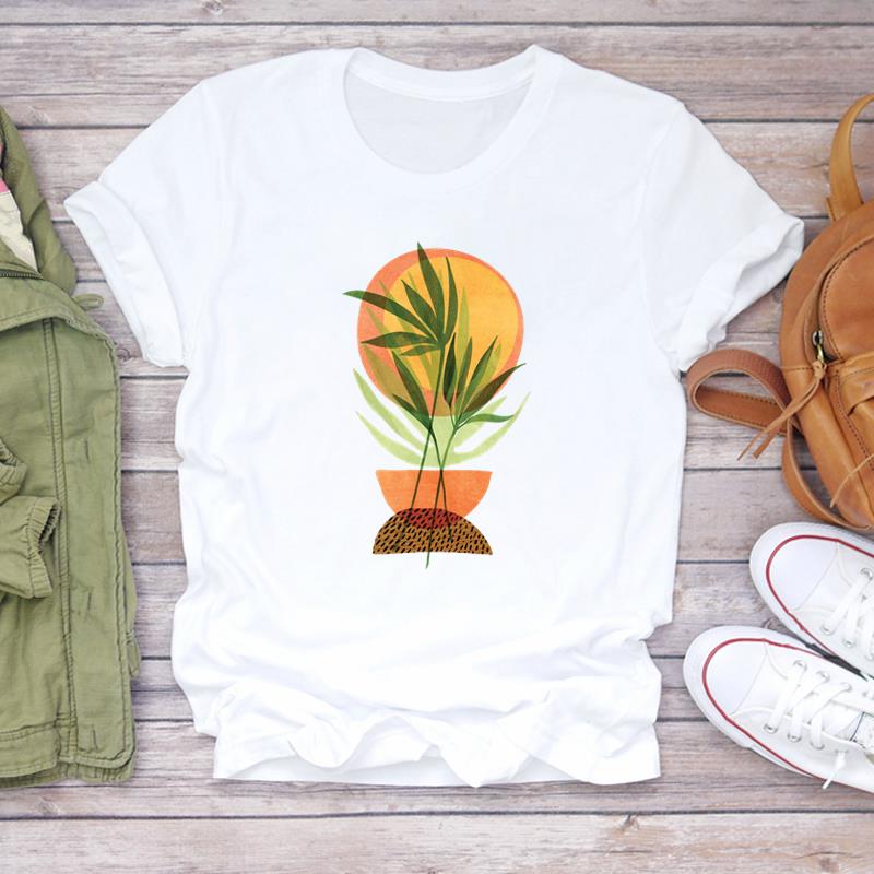 (Asian Size) T Shirt Top Plant Cartoon Trend Cute 90s Fashion Casual Clothing Tee Short Sleeve Women Print Lady Female O-neck Graphic T-shirt