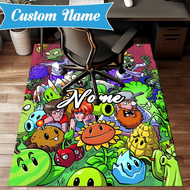 Custom Name Zombies Team-Up Rug for Living Room, Game Rooms, Office, Bedroom, Floor Mat Playful Design, fan gifts Christmas decor
