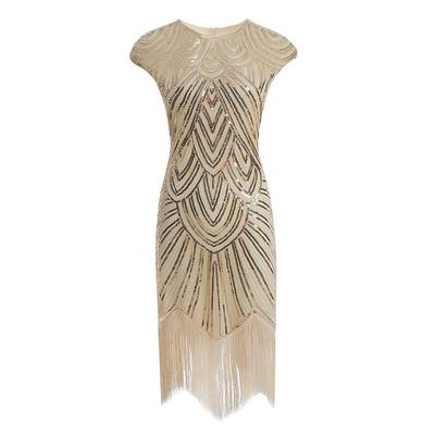 Модная женская одежда, винтажное женское платье с блестками и кисточками, шею без рукавов, банкетное, коктейльное платье