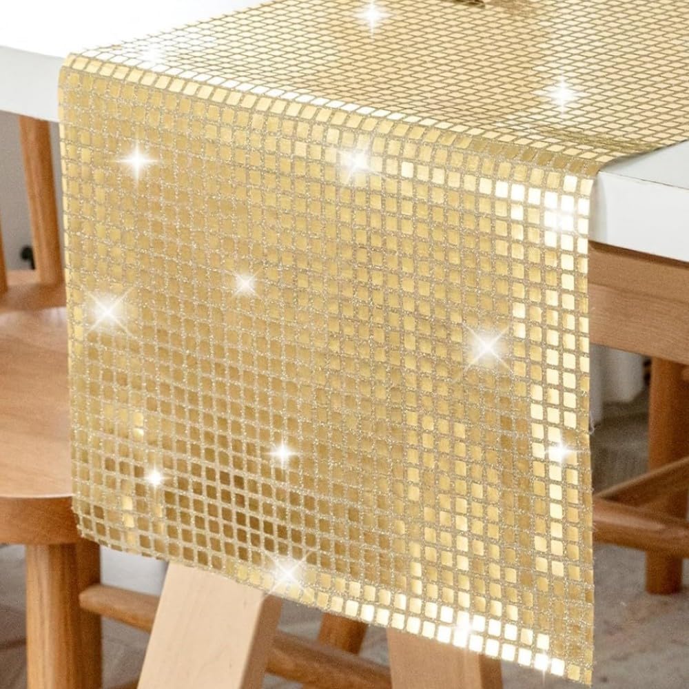 Gold Glitter Sequin Table Runner Disco Party Retro 70s 80s Theme Disco Ball Table Decorations Birthday Bachelorette Dance Parties Supplies,72 Inches