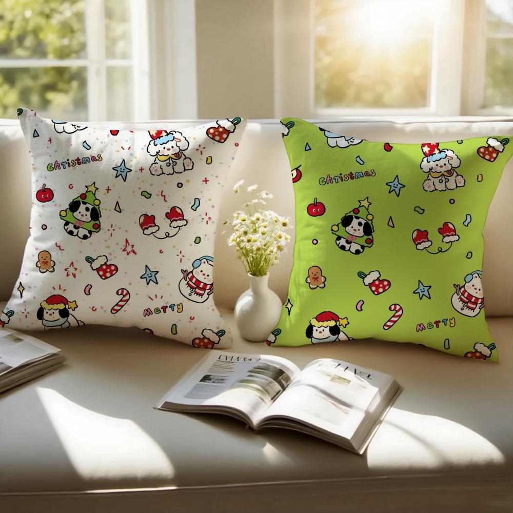 Christmas Dog Cushion Cover Pillowcase Antidustmite Invisible Zipper Short Plush Sofa Cushion