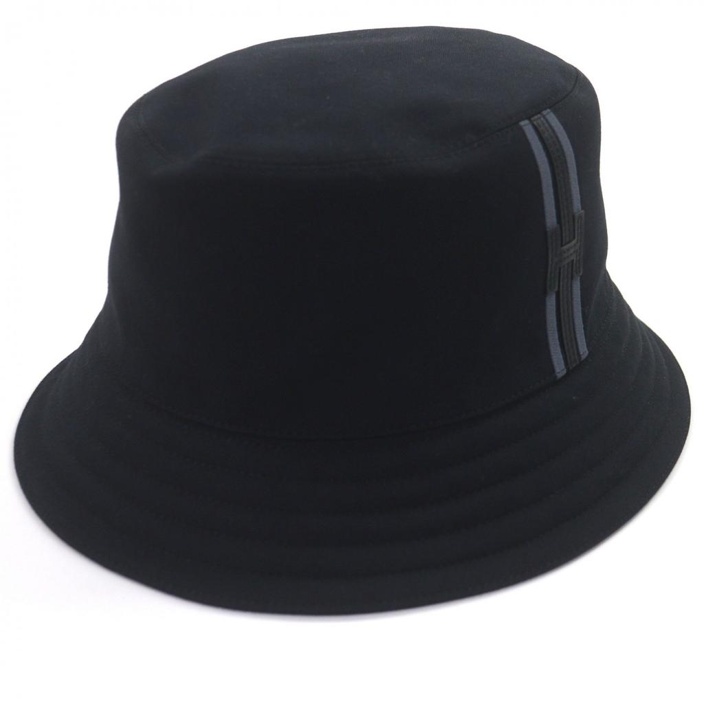 Pristine HERMES hat Fred H Fred H Stripe Bucket black cotton mens 58 Used