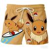 Pokemon Men's Beach Shorts 3D Print Anime Pikachu Gengar Board Shorts Summer Casual Trunks Elastic Waist Sports Shorts Men Boys