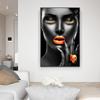 Black Girls Makeup Canvas Art Posters And Prints Sexy Golden Lips Canvas Paintings On the Wall African Art Pictures Home Decor
