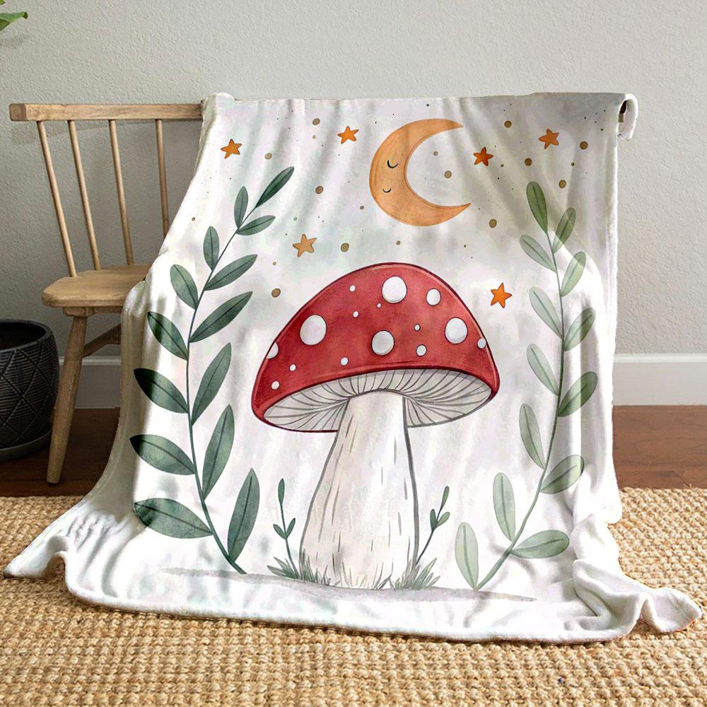Mushroom and Moonlit Fantasy print blanket soft and cozy perfect for the living room bed sofa or a nap,gift
