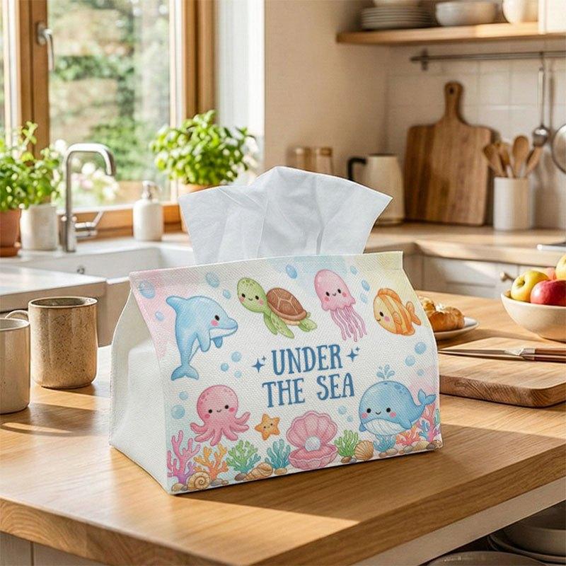1pc Coastal Animal Tissue Box Multifunctional, Ocean Creatures Suitable for Home, Parties, And Car Decoration. This Decorative Tissue Paper Organizer