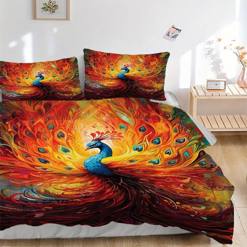 3pcs Peacock Feather Artwork Duvet Cover Set, 1 Duvet Cover + 2 Pillowcases (No Insert), High-Definition Print, Home & Dorm yy251123049