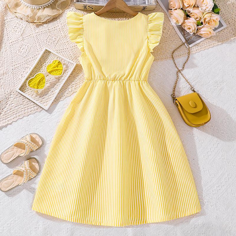 Модное платье для девочек 2025 Лето Детское полосатое платье принцессы