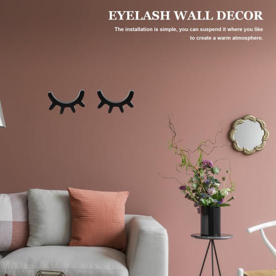 2Pcs/Set Wooden Eyelash Wall Decoration Rustic Black Sleeping Eyes Wall Art Sculpture Home Living Room Kids Bedroom Wall Decorative Sign